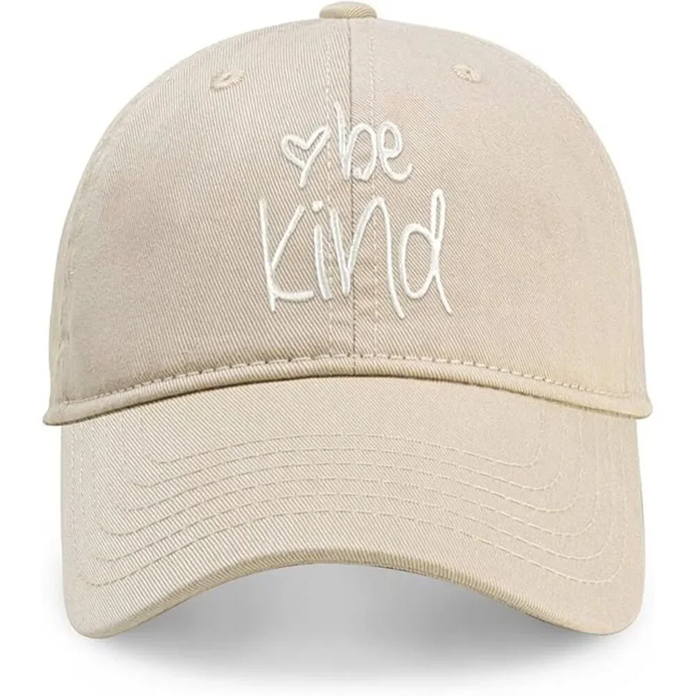Unisex Putty Latte 100% Cotton Be Kind Embroidered Adjustable Size Baseball Cap